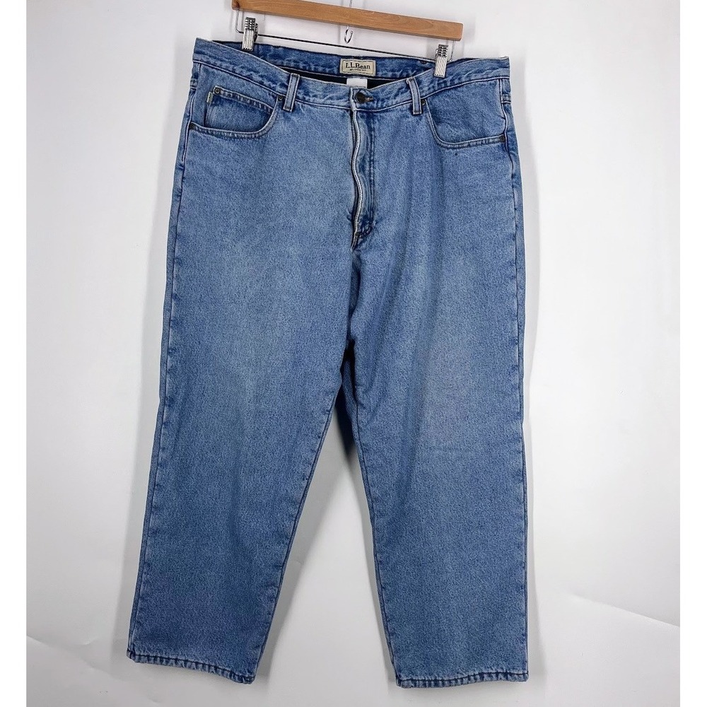 LL Bean Mens Relaxed Fit Fleece Lined Jeans Light Wash Blue Size 40x29
